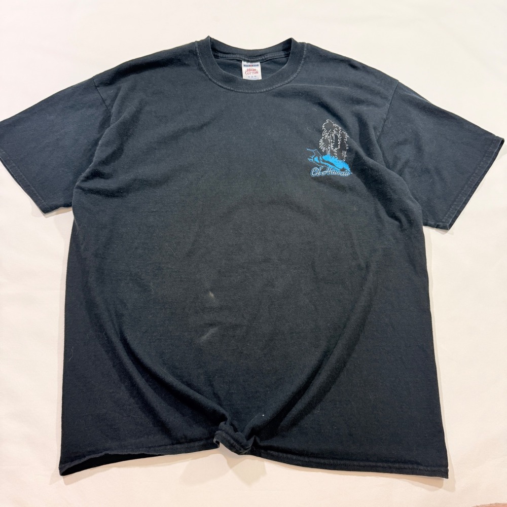 Jerzees T-Shirt Men XL Black Vintage 90s Oi Hawaii Surf Graphic Tee